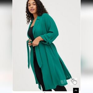 Torrid Green Chiffon Drape Trench coat